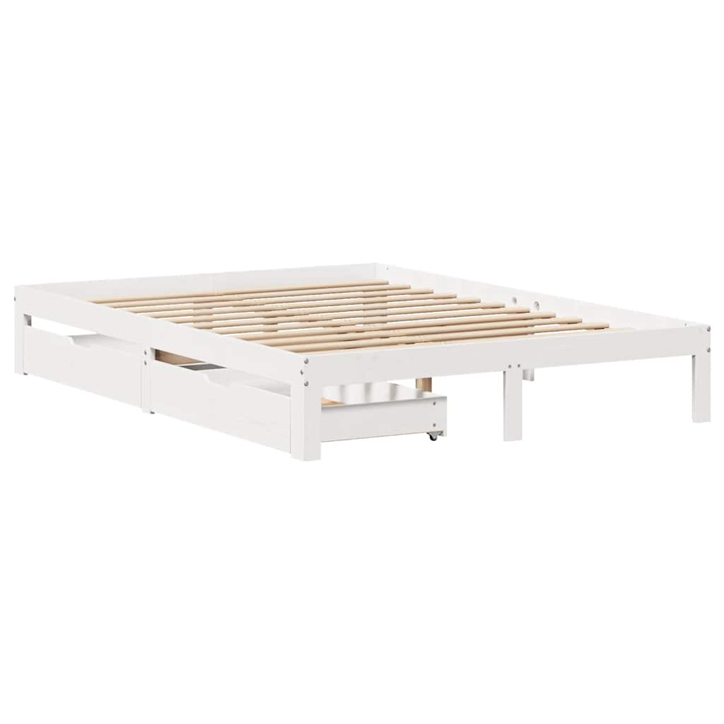 Giroletto con Cassetti Bianco 150x200 cm Legno Massello di Pino
