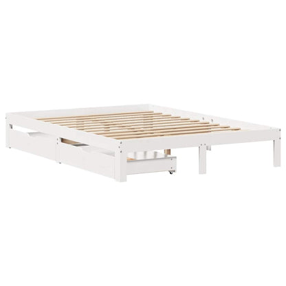 Giroletto con Cassetti Bianco 150x200 cm Legno Massello di Pino