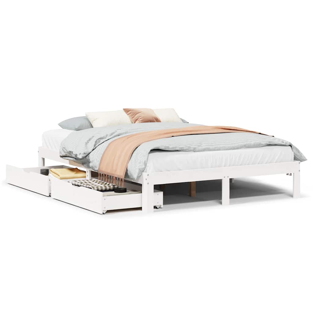 Giroletto con Cassetti Bianco 160x200 cm Legno Massello di Pino