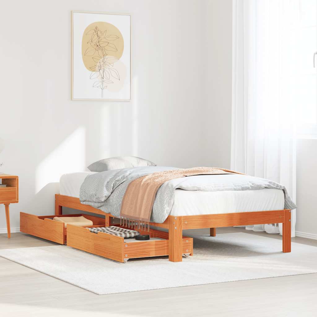 Giroletto Cassetti Marrone Cera 75x190cm in Legno Massello Pino