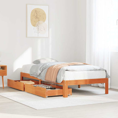 Giroletto Cassetti Marrone Cera 75x190cm in Legno Massello Pino