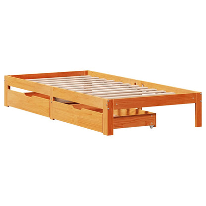 Giroletto Cassetti Marrone Cera 90x190cm Legno Massello di Pino