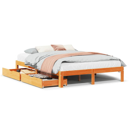 Giroletto Cassetti Marrone Cera 135x190 cm Legno Massello Pino