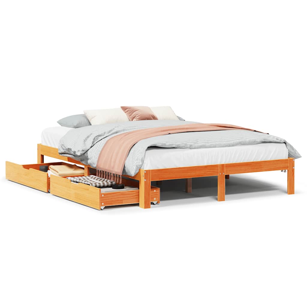 Giroletto Cassetti Marrone Cera 140x190 cm Legno Massello Pino