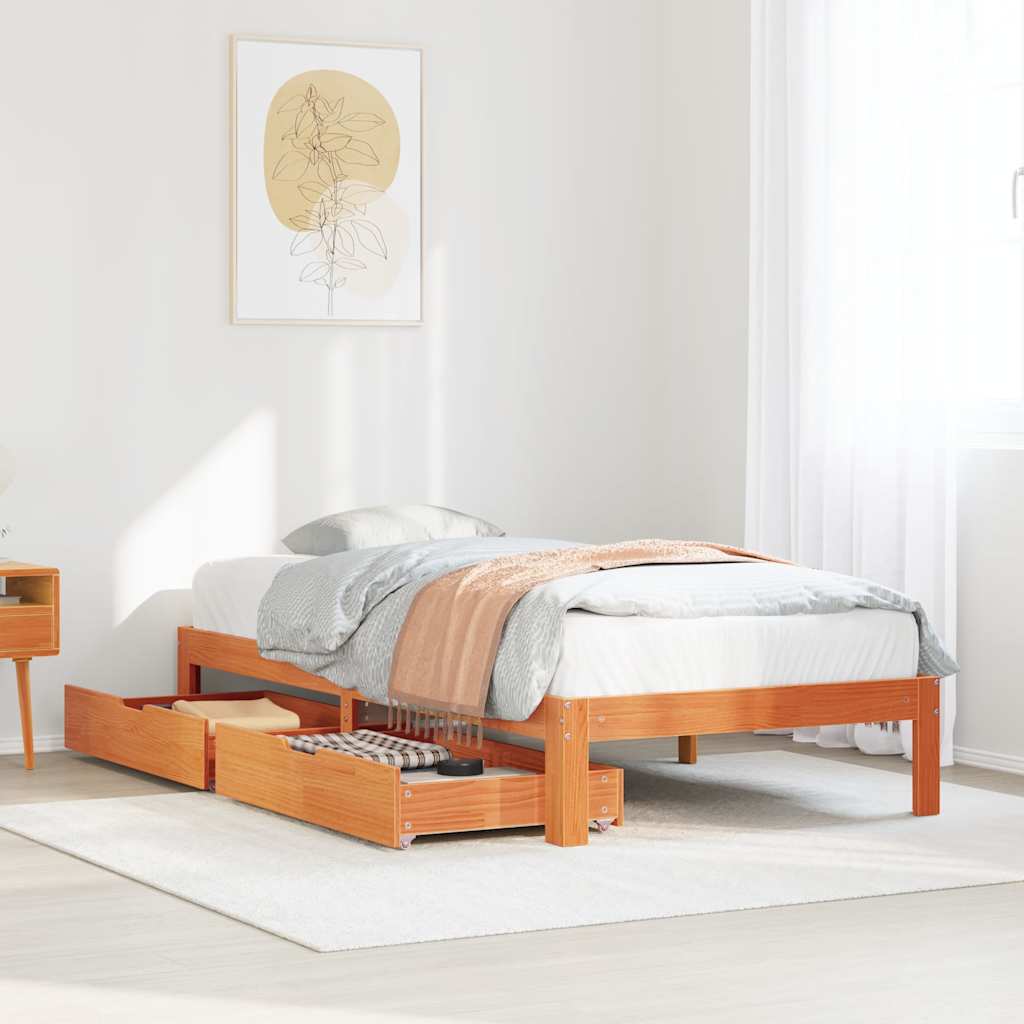 Giroletto Cassetti Marrone Cera 90x200 cm Legno Massello Pino