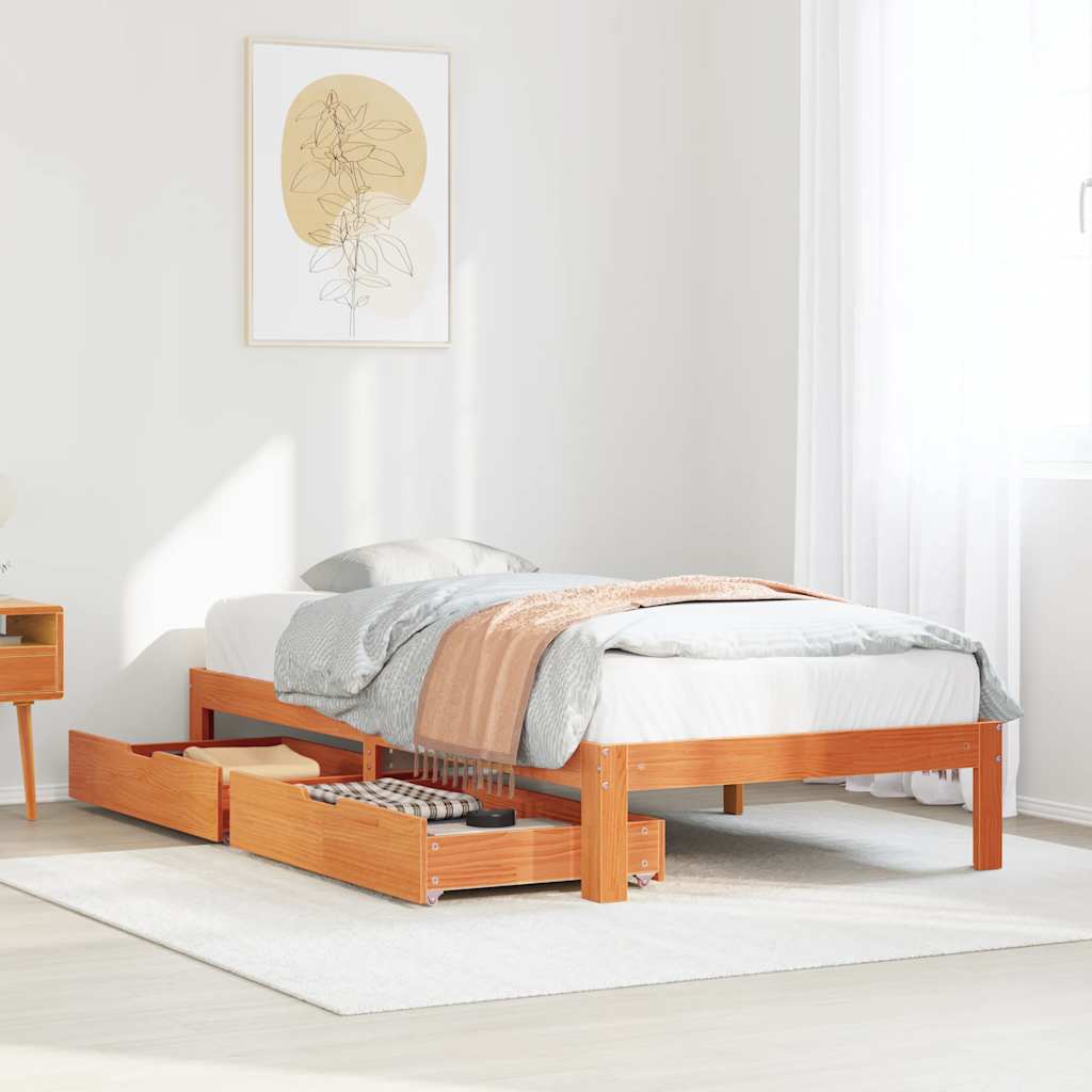 Giroletto Cassetti Marrone Cera 100x200 cm Legno Massello Pino