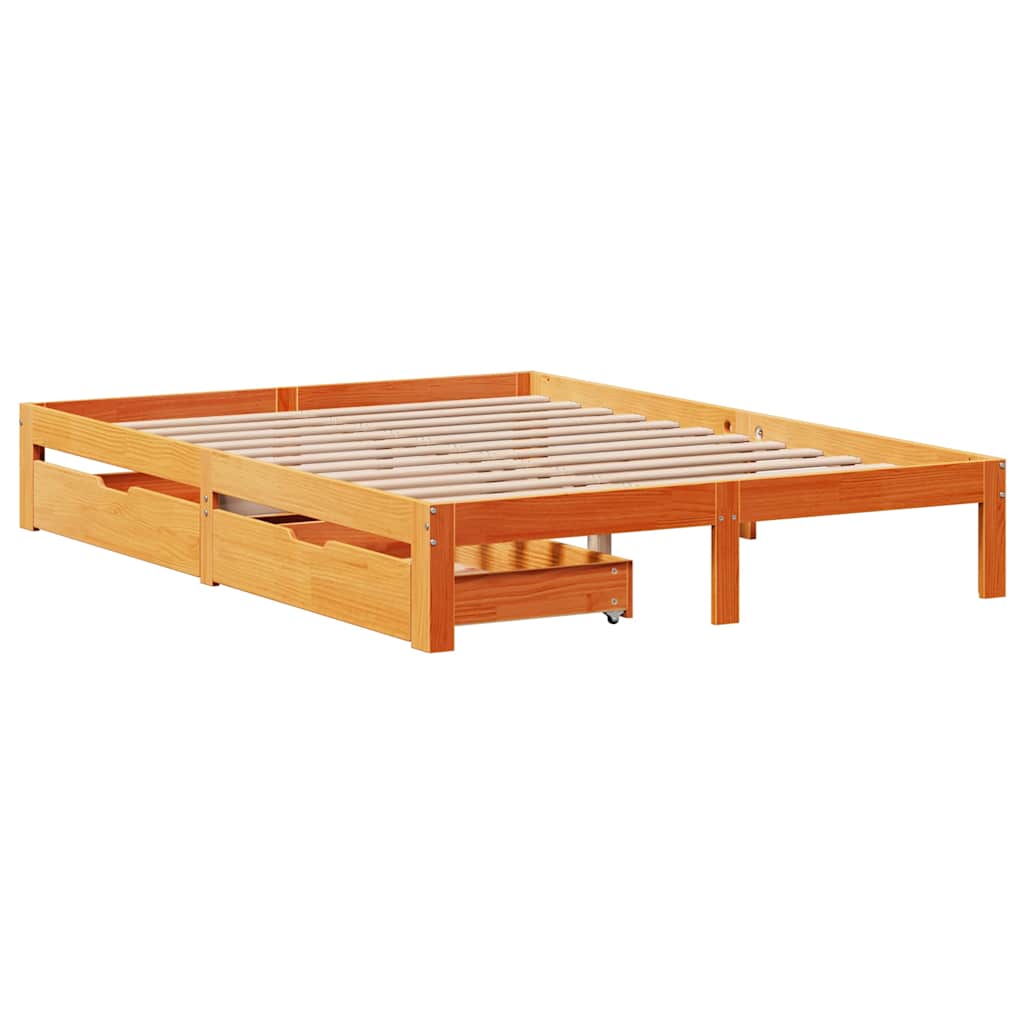 Giroletto Cassetti Marrone Cera 140x200 cm Legno Massello Pino