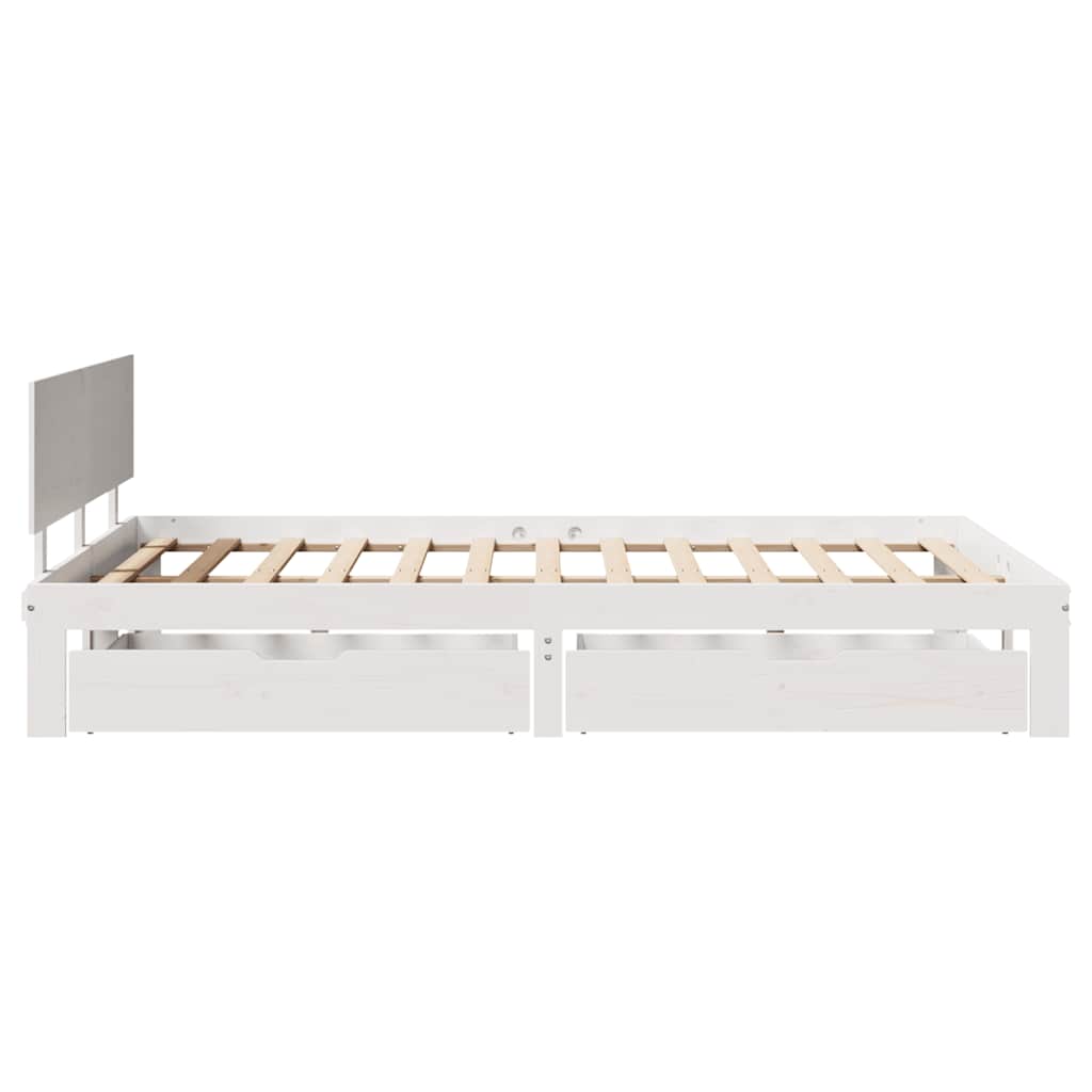Giroletto con Cassetti Bianco 135x190 cm Legno Massello di Pino