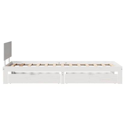 Giroletto con Cassetti Bianco 90x200 cm Legno Massello di Pino