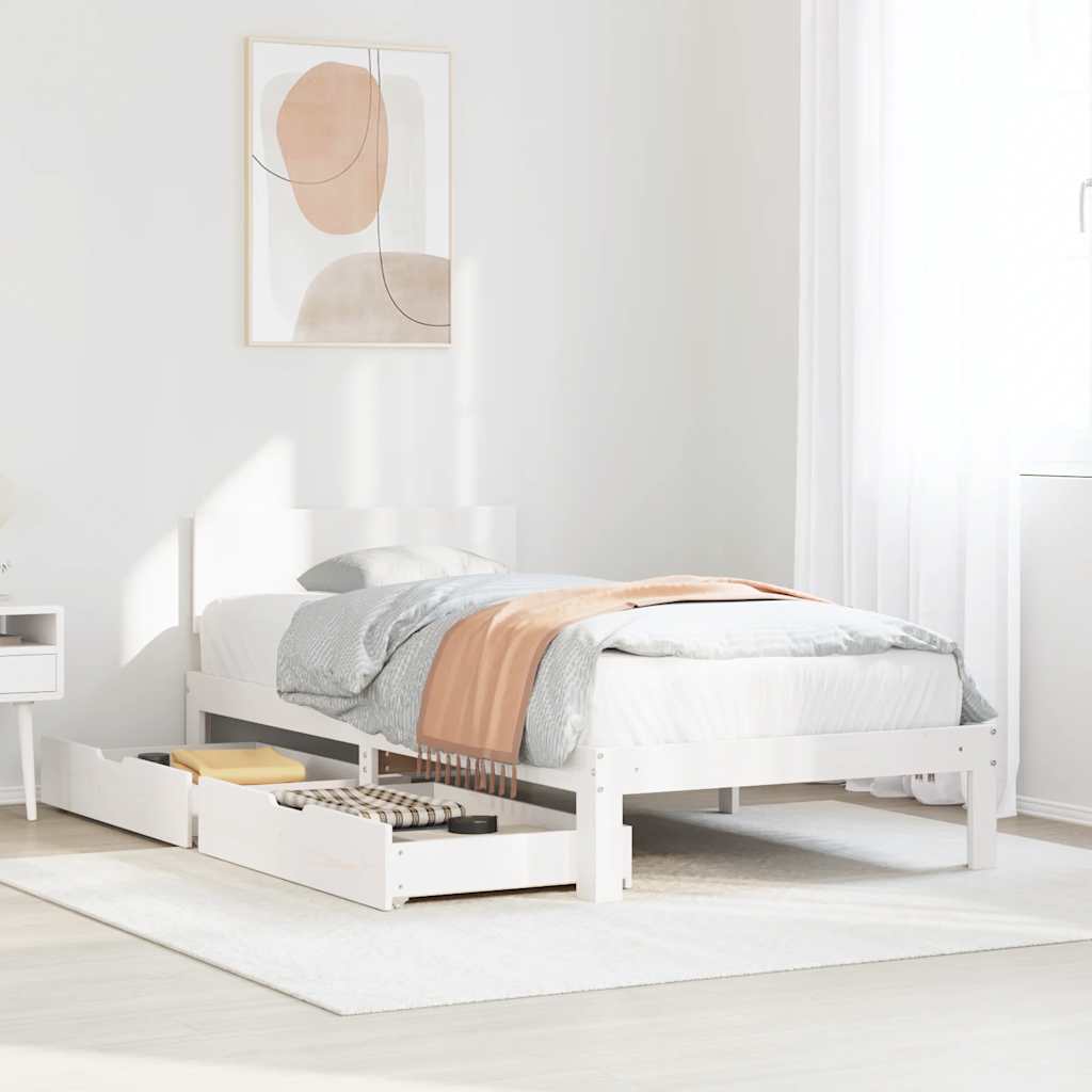Giroletto con Cassetti Bianco 90x200 cm Legno Massello di Pino