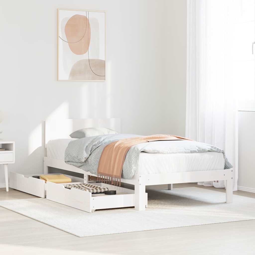 Giroletto con Cassetti Bianco 100x200 cm Legno Massello di Pino