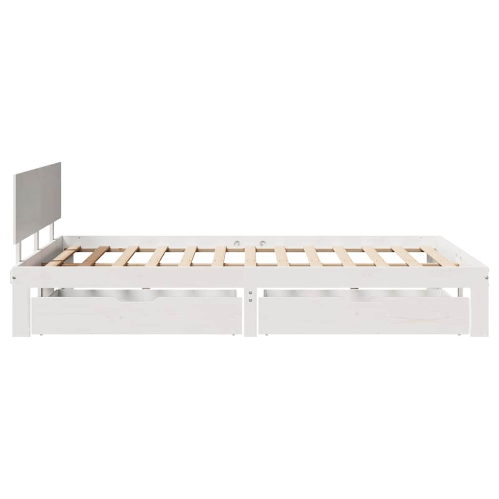 Giroletto con Cassetti Bianco 140x200 cm Legno Massello di Pino