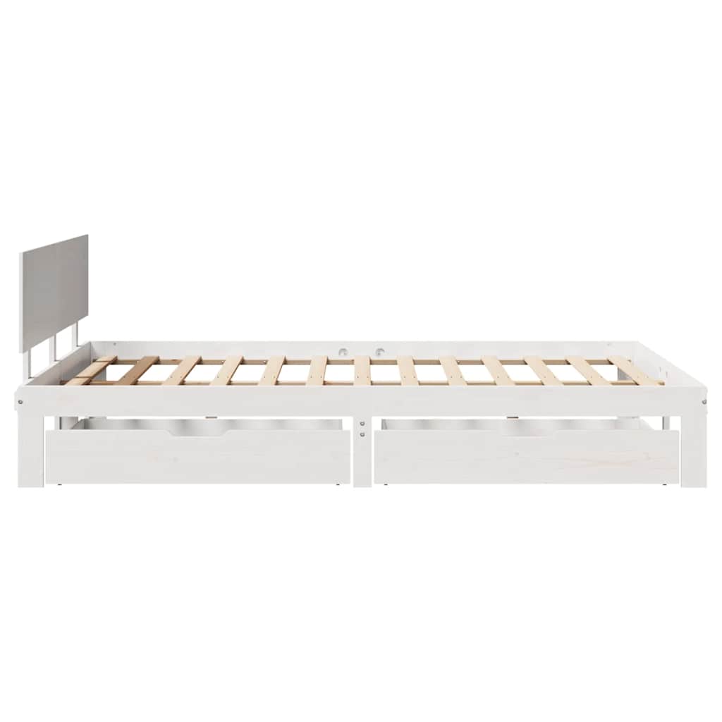 Giroletto con Cassetti Bianco 150x200 cm Legno Massello di Pino