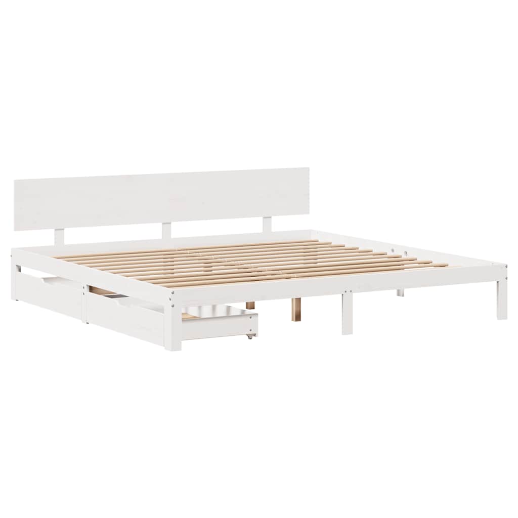 Giroletto con Cassetti Bianco 200x200 cm Legno Massello di Pino