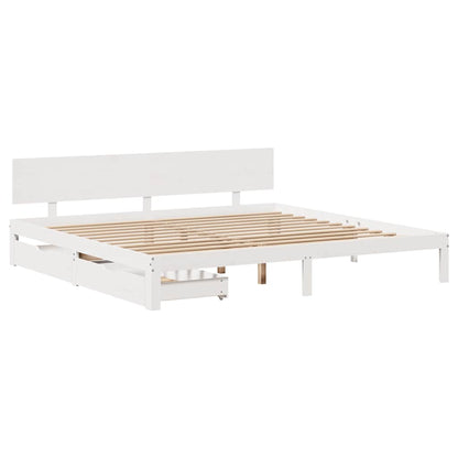 Giroletto con Cassetti Bianco 200x200 cm Legno Massello di Pino