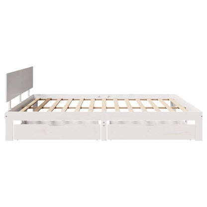 Giroletto con Cassetti Bianco 200x200 cm Legno Massello di Pino