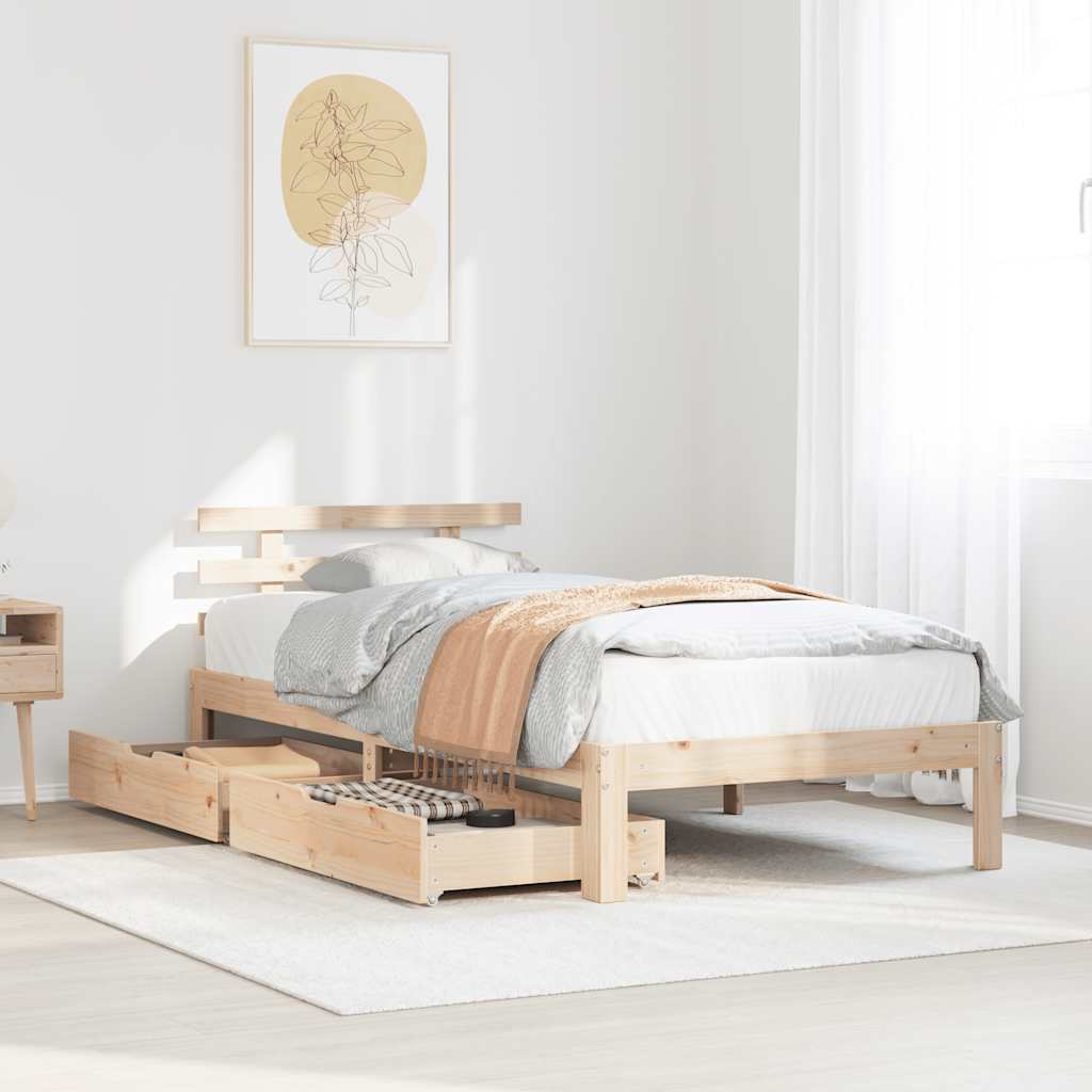 Giroletto con Cassetti 90x190 cm in Legno Massello di Pino