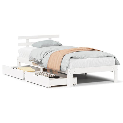 Giroletto con Cassetti Bianco 90x190 cm Legno Massello di Pino