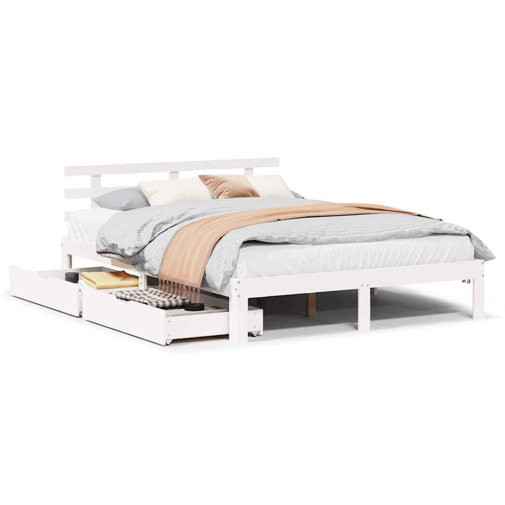 Giroletto con Cassetti Bianco 120x190 cm Legno Massello di Pino