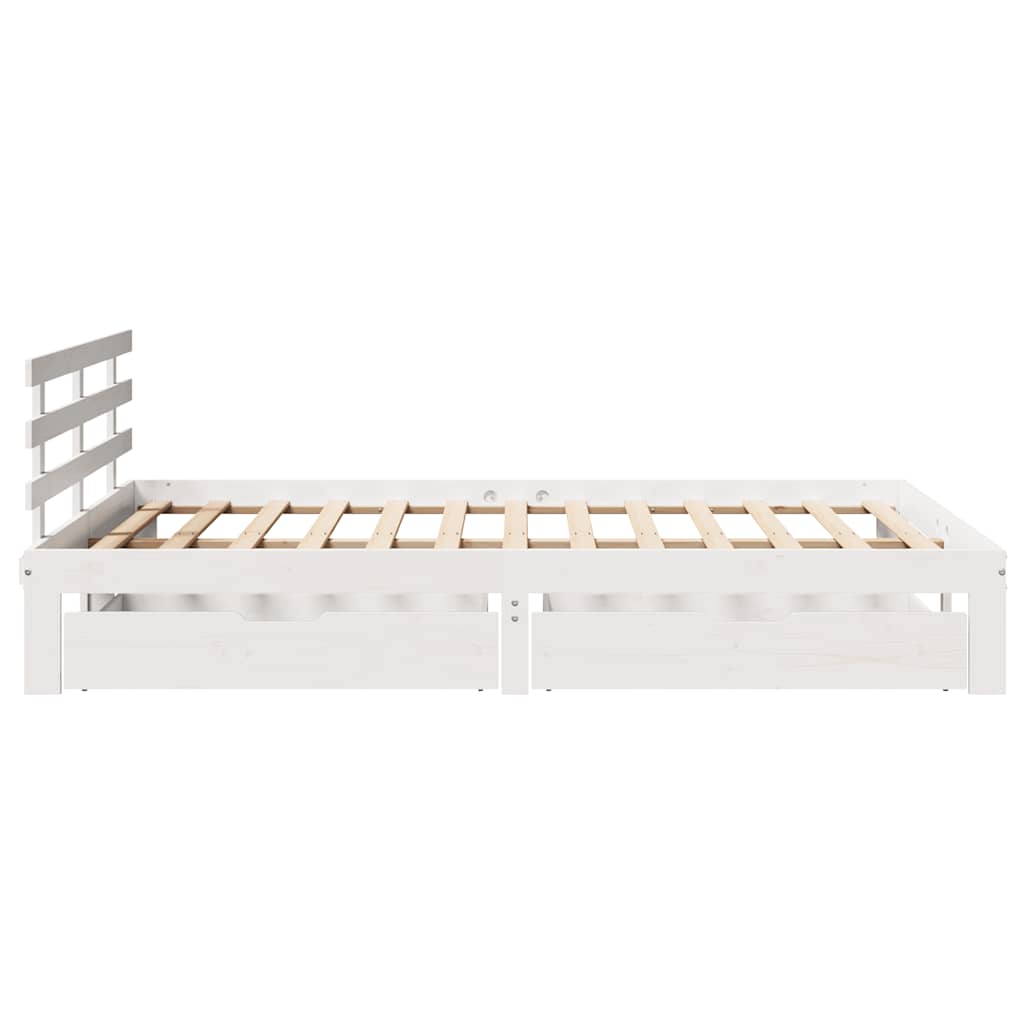 Giroletto con Cassetti Bianco 140x190 cm Legno Massello di Pino