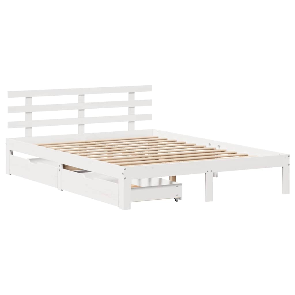 Giroletto con Cassetti Bianco 120x200 cm Legno Massello di Pino