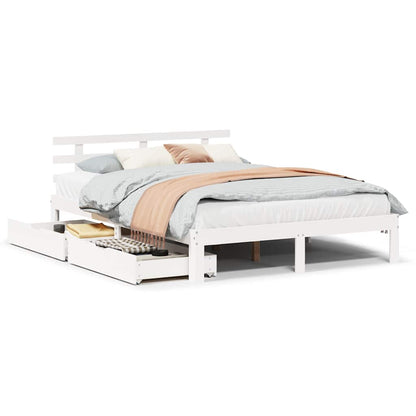 Giroletto con Cassetti Bianco 140x200 cm Legno Massello di Pino