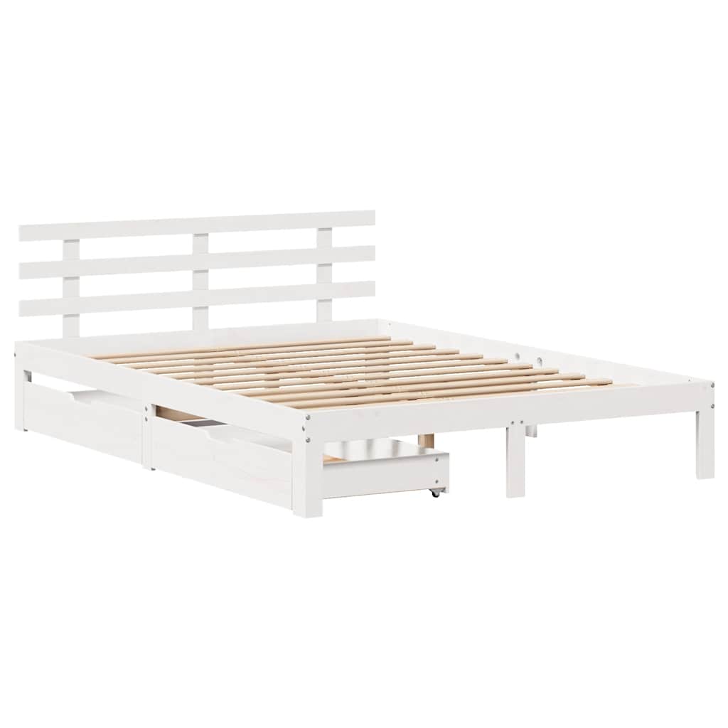 Giroletto con Cassetti Bianco 140x200 cm Legno Massello di Pino