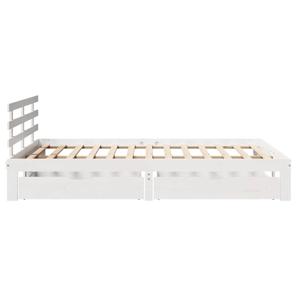 Giroletto con Cassetti Bianco 140x200 cm Legno Massello di Pino