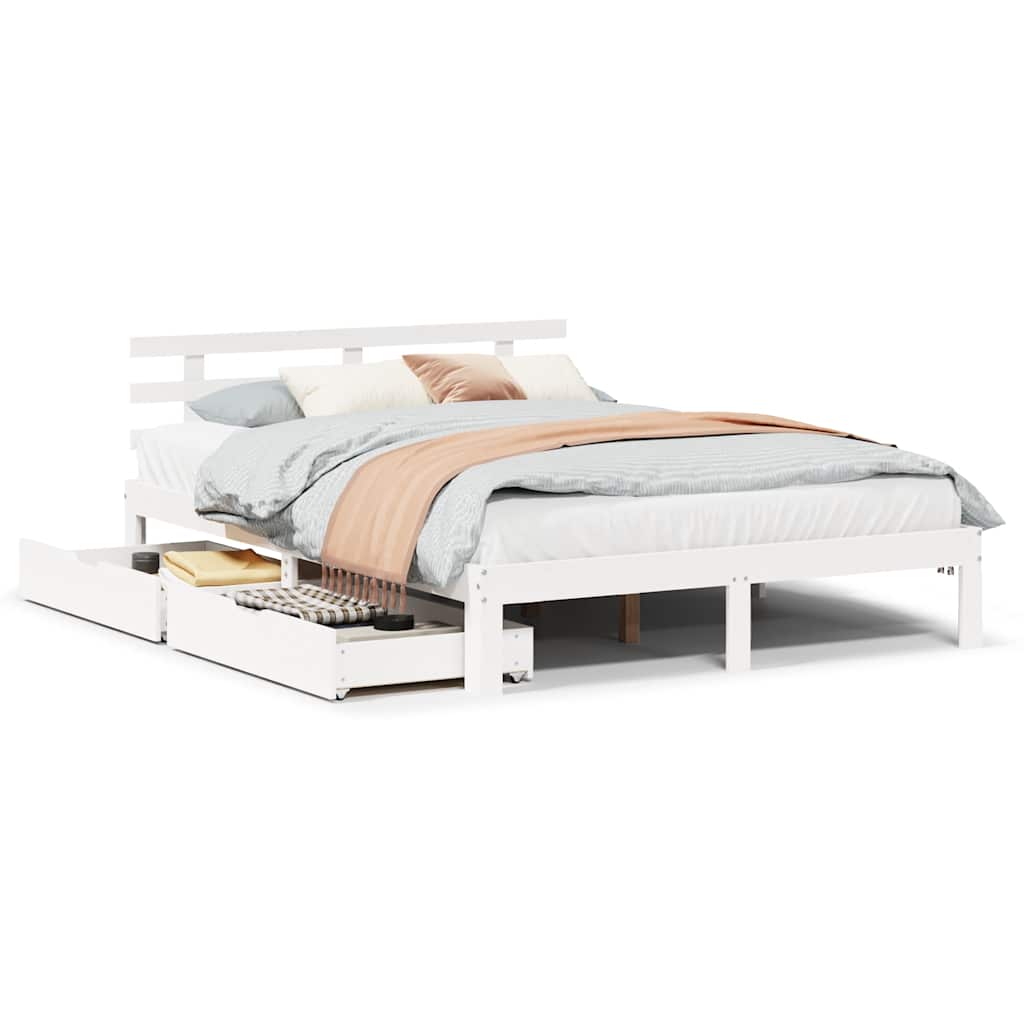 Giroletto con Cassetti Bianco 160x200 cm Legno Massello di Pino
