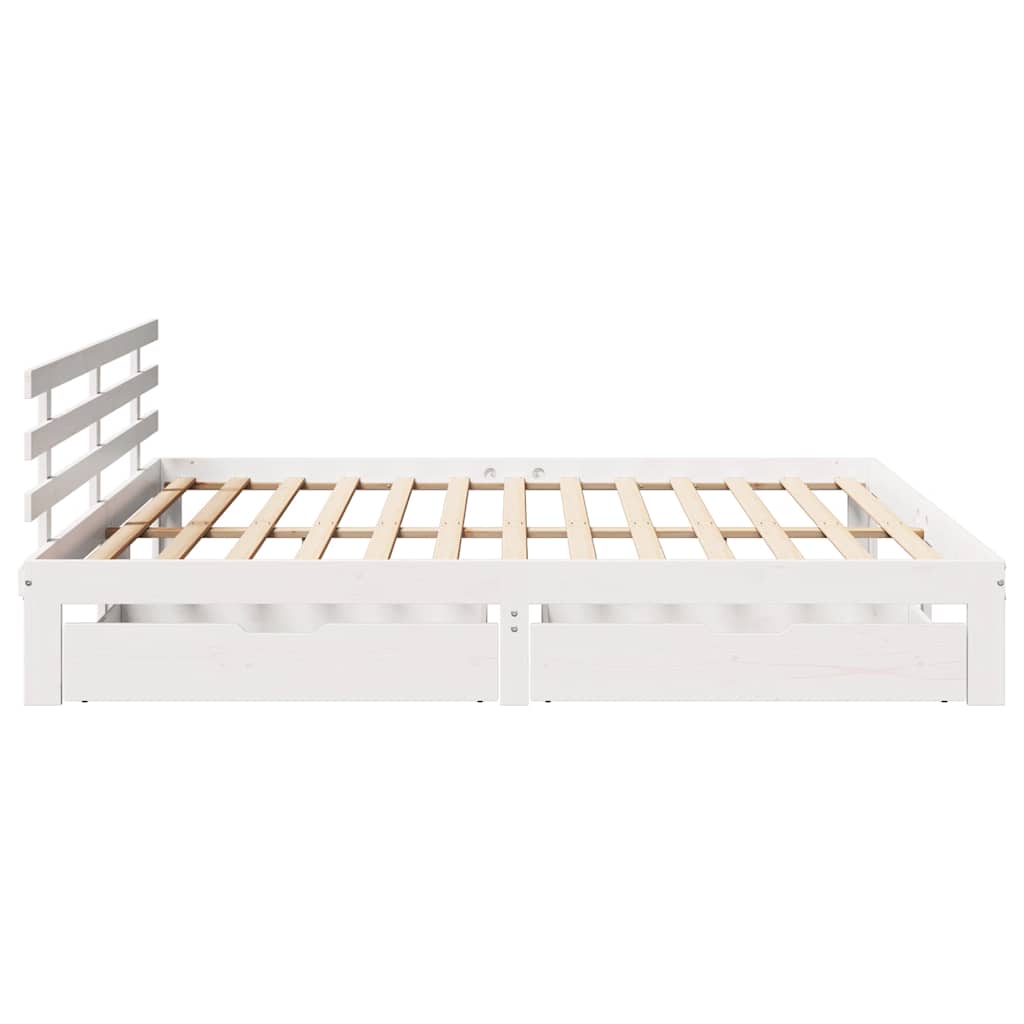 Giroletto con Cassetti Bianco 180x200 cm Legno Massello di Pino