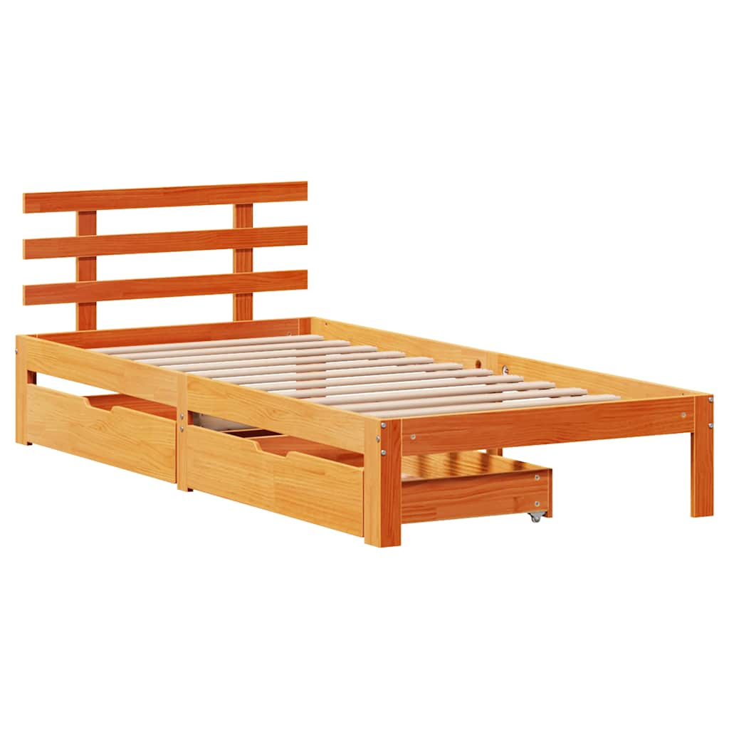 Giroletto Cassetti Marrone Cera 75x190cm in Legno Massello Pino
