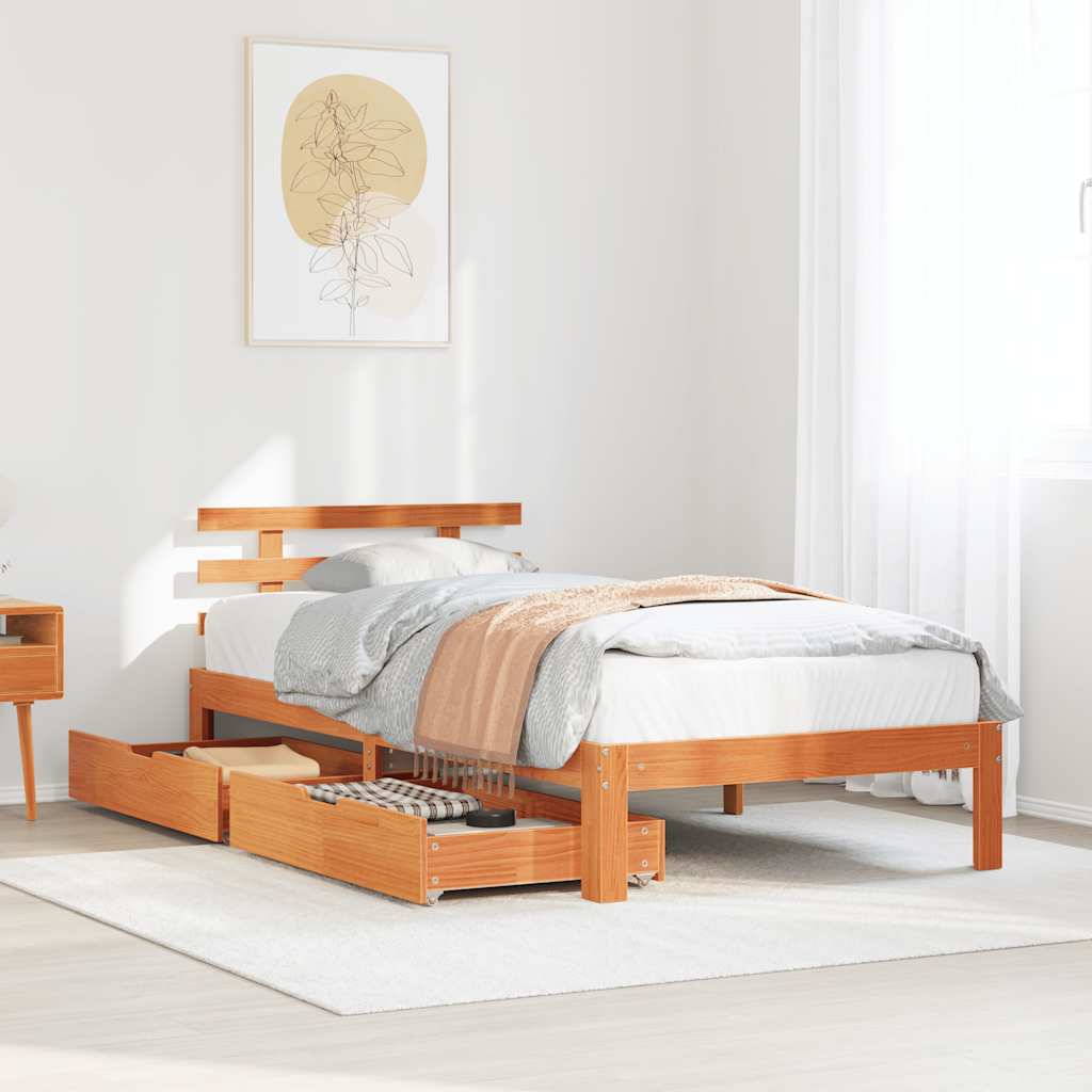 Giroletto Cassetti Marrone Cera 75x190cm in Legno Massello Pino