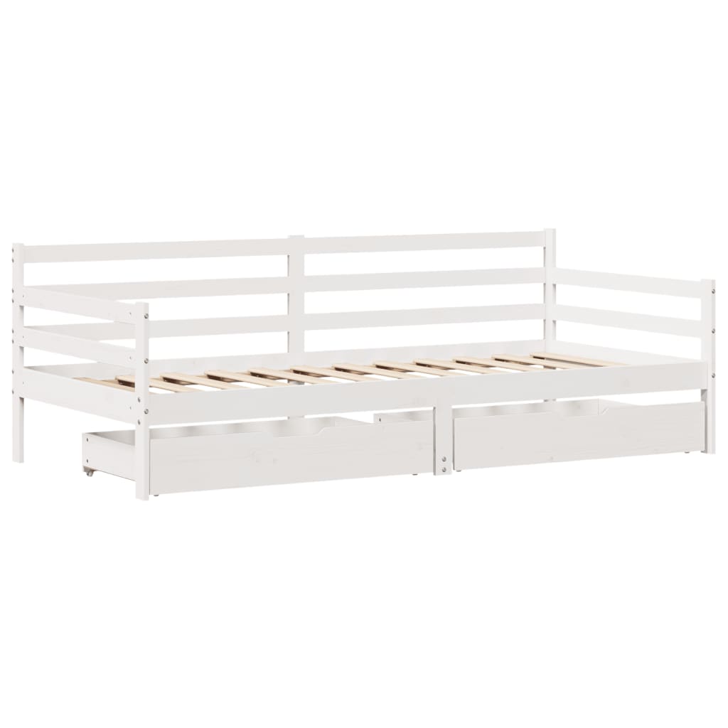 Dormeuse con Cassetti Bianco 90x200 cm Legno Massello di Pino
