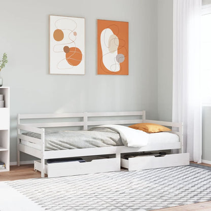 Dormeuse con Cassetti Bianco 90x200 cm Legno Massello di Pino