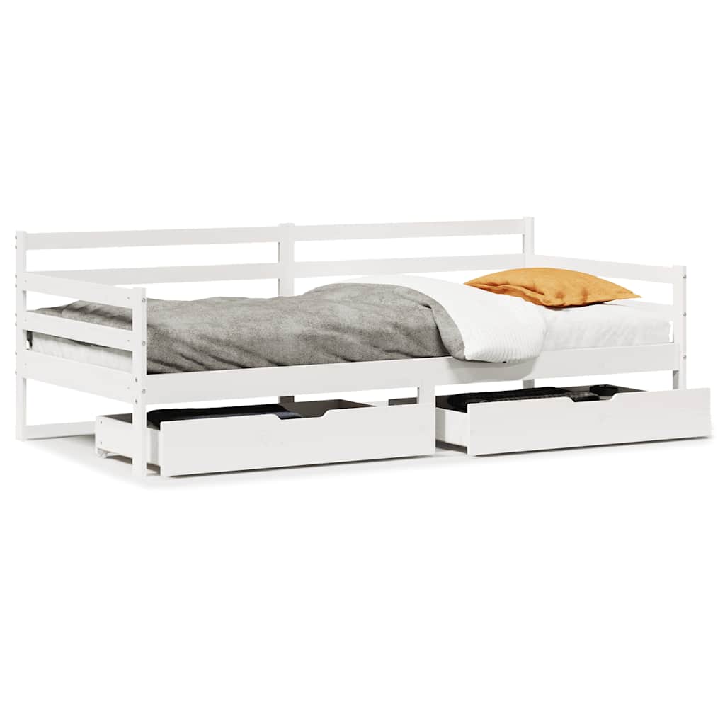 Dormeuse con Cassetti Bianco 90x190 cm Legno Massello di Pino