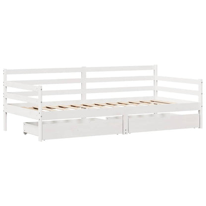 Dormeuse con Cassetti Bianco 90x190 cm Legno Massello di Pino