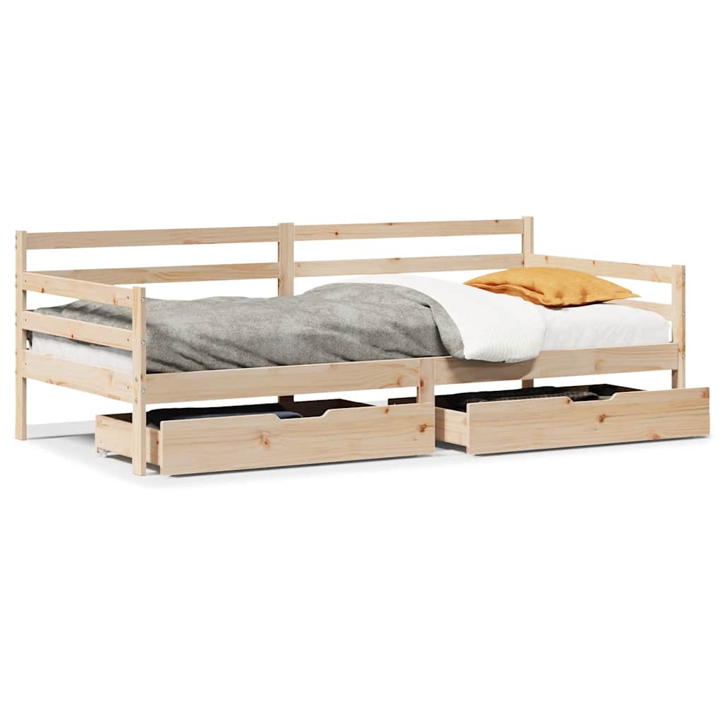 Dormeuse con Cassetti Bianca 80x200 cm Legno Massello di Pino