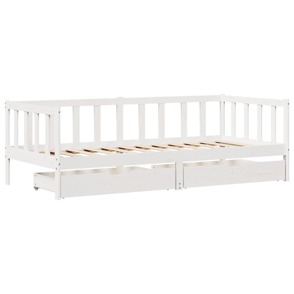 Dormeuse con Cassetti Bianca 80x200 cm Legno Massello di Pino
