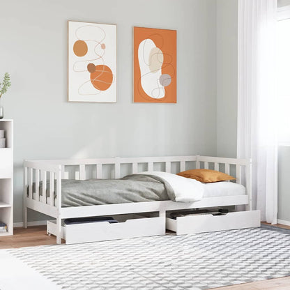 Dormeuse con Cassetti Bianca 80x200 cm Legno Massello di Pino