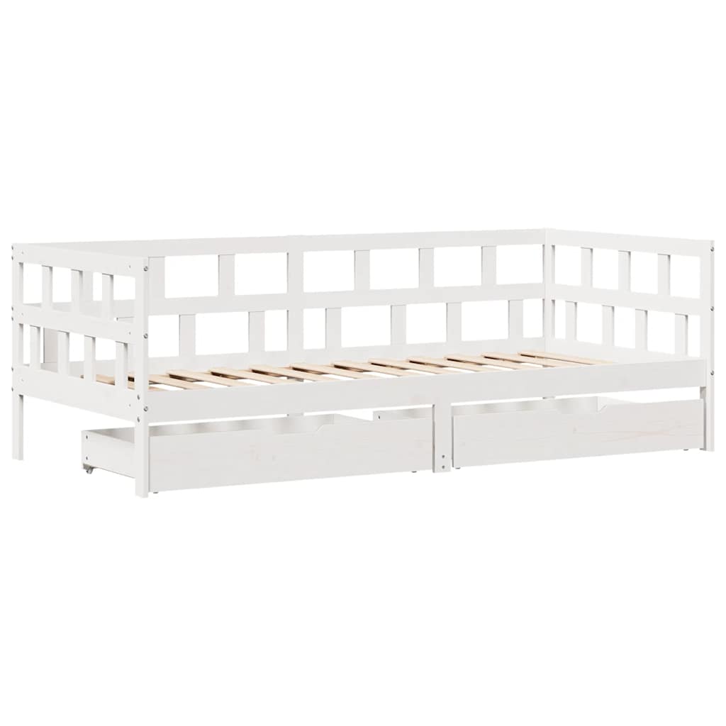 Dormeuse con Cassetti Bianca 80x200 cm Legno Massello di Pino