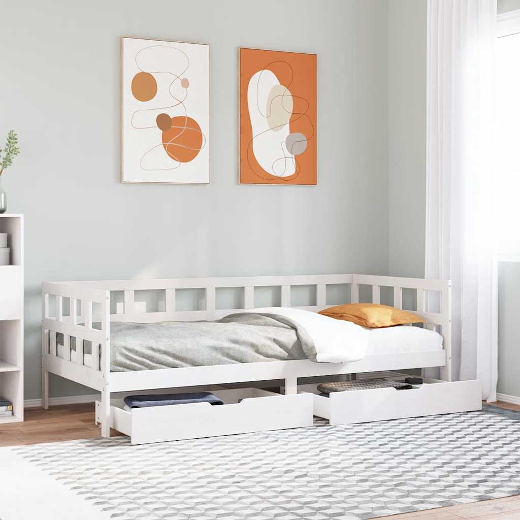 Dormeuse con Cassetti Bianca 80x200 cm Legno Massello di Pino