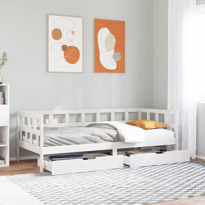 Dormeuse con Cassetti Bianca 80x200 cm Legno Massello di Pino
