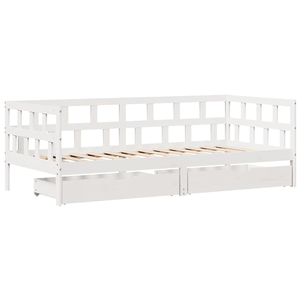 Dormeuse con Cassetti Bianco 90x190 cm Legno Massello di Pino