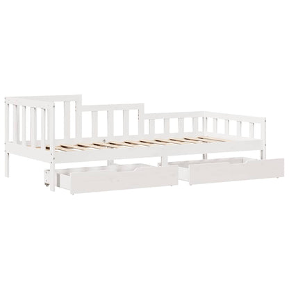 Dormeuse con Cassetti Bianca 80x200 cm Legno Massello di Pino
