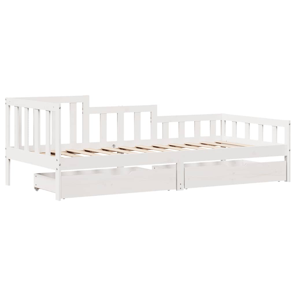 Dormeuse con Cassetti Bianca 80x200 cm Legno Massello di Pino