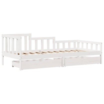 Dormeuse con Cassetti Bianca 80x200 cm Legno Massello di Pino