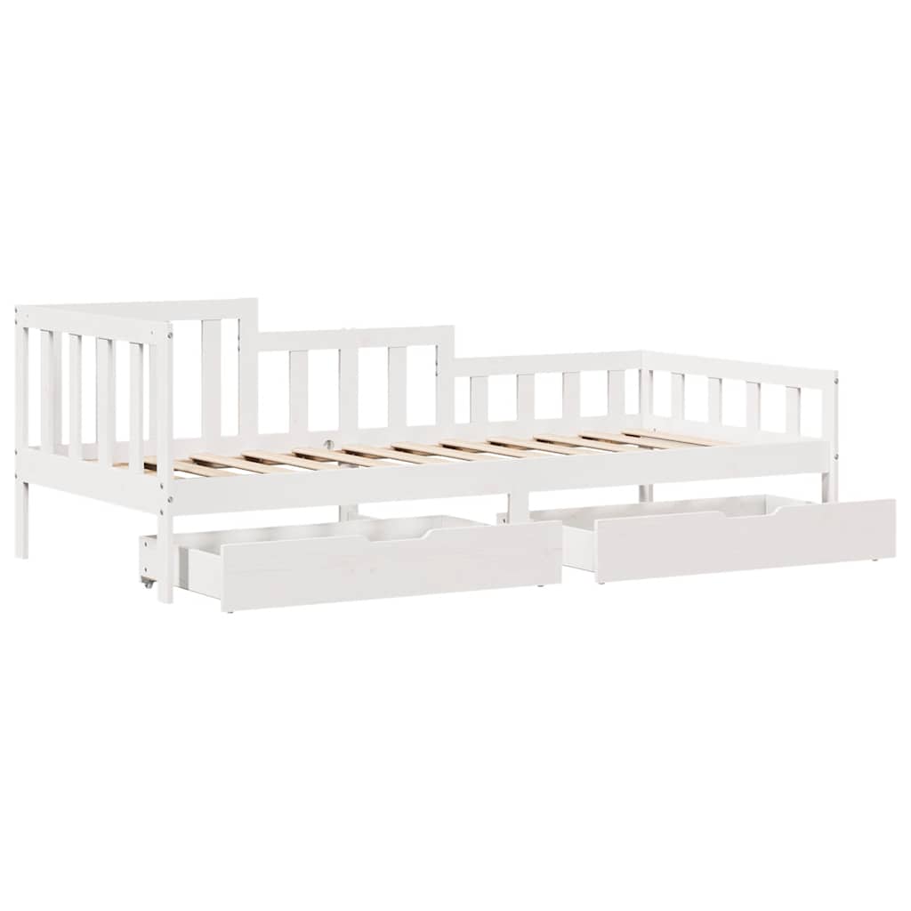 Dormeuse con Cassetti Bianca 80x200 cm Legno Massello di Pino