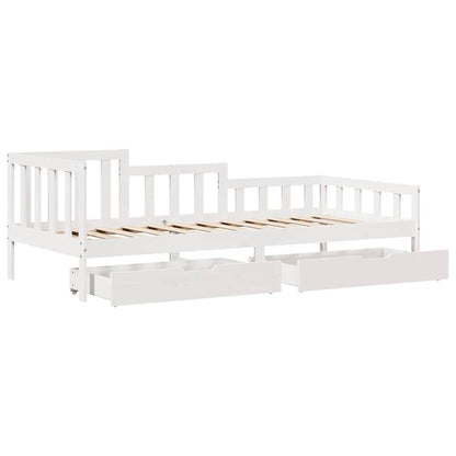 Dormeuse con Cassetti Bianca 80x200 cm Legno Massello di Pino