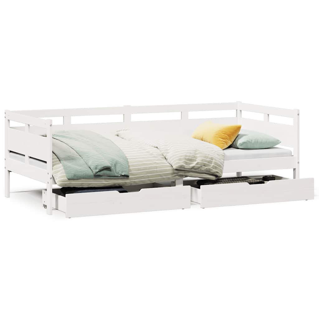 Dormeuse con Cassetti Bianca 80x200 cm Legno Massello di Pino