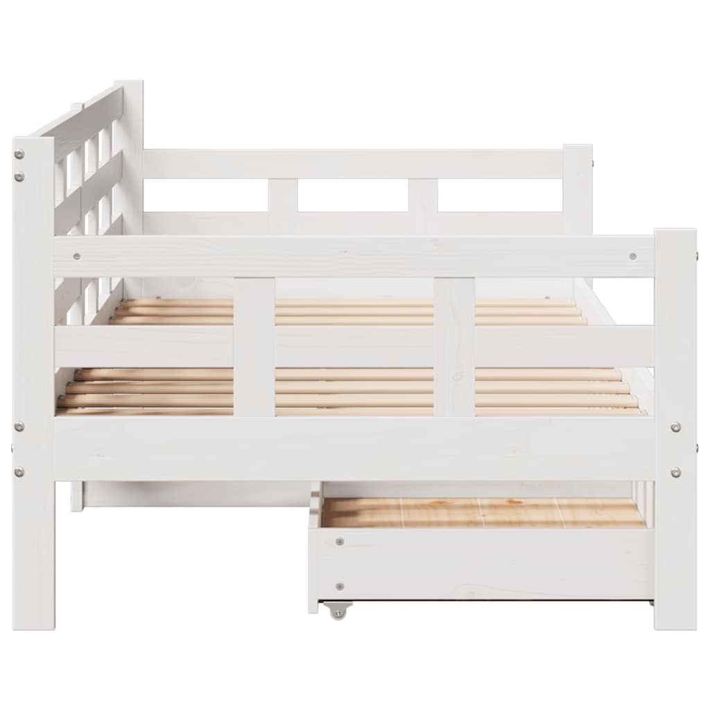 Dormeuse con Cassetti Bianca 80x200 cm Legno Massello di Pino